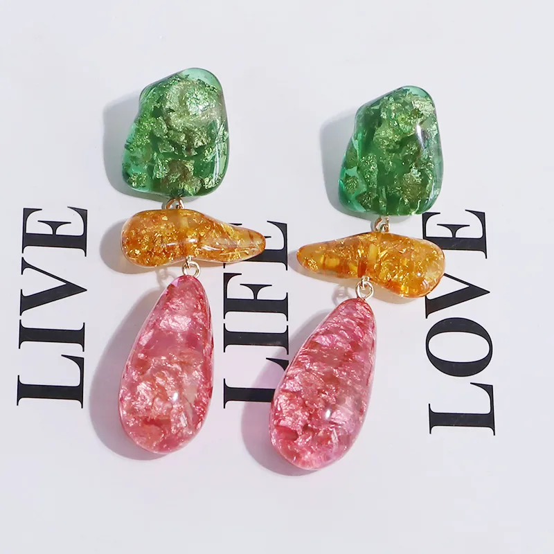 Vibrant Resin Triple-Drop Earrings