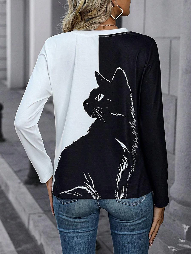 Cat Print Basic Short Sleeve Tee