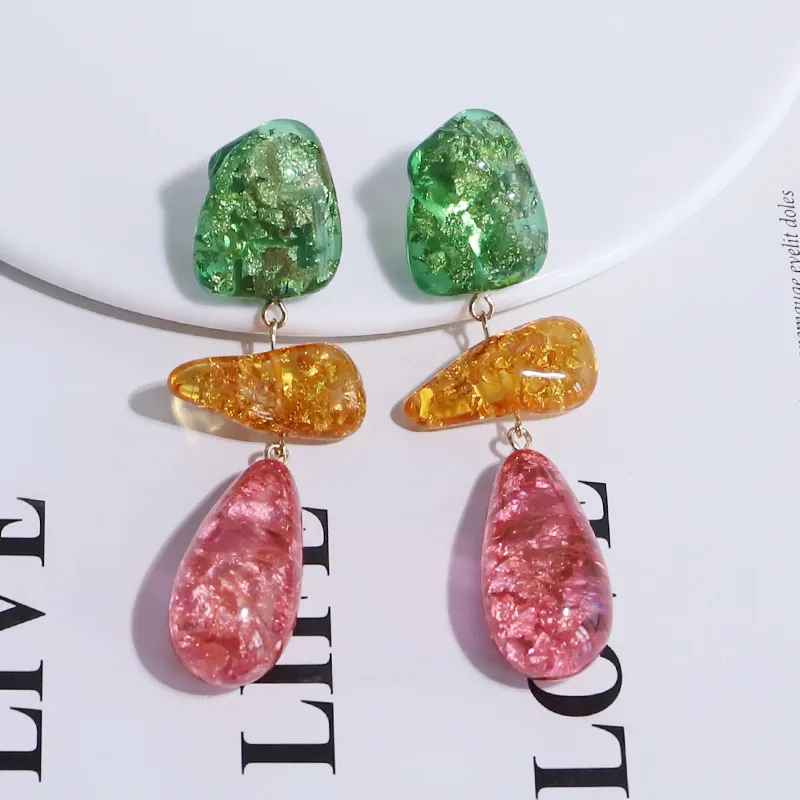Vibrant Resin Triple-Drop Earrings